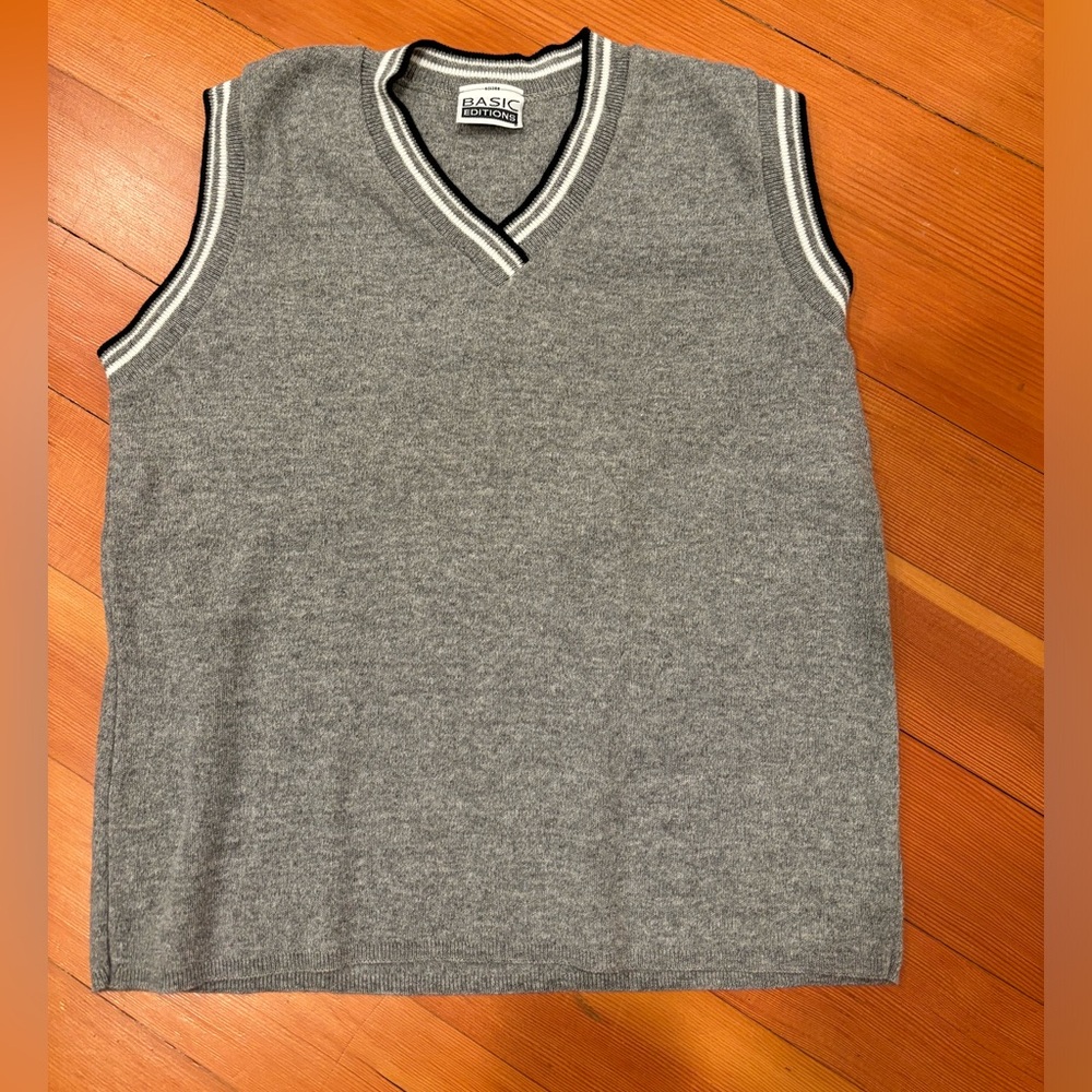 Vintage Euc Basic Editions Gray Vest With Trim Fi… - image 1